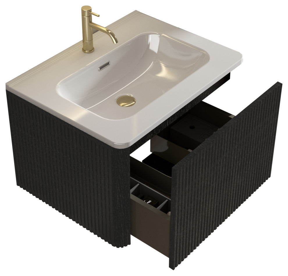 Wall-Mounted Bathroom Vanity Set with White Ceramic Sink, 24"
