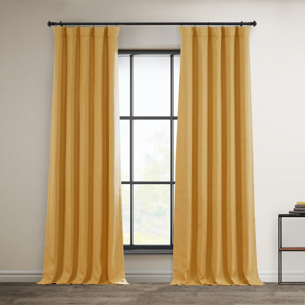 Faux Linen Darkening Curtain Single Panel, Dandelion Gold, 50"x84"