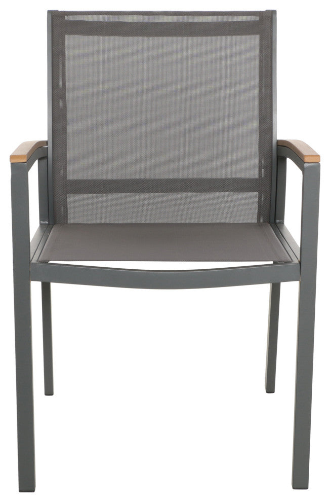 Emma Outdoor Aluminum Dining Chairs with Faux Wood Accents, Nartural, Gray, Set of 2