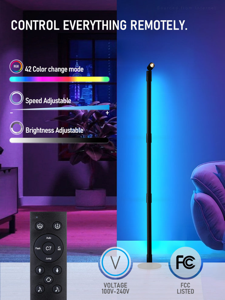 LED RGBW Floor Lamp with Spotlight, Music Sync, Remote Control
