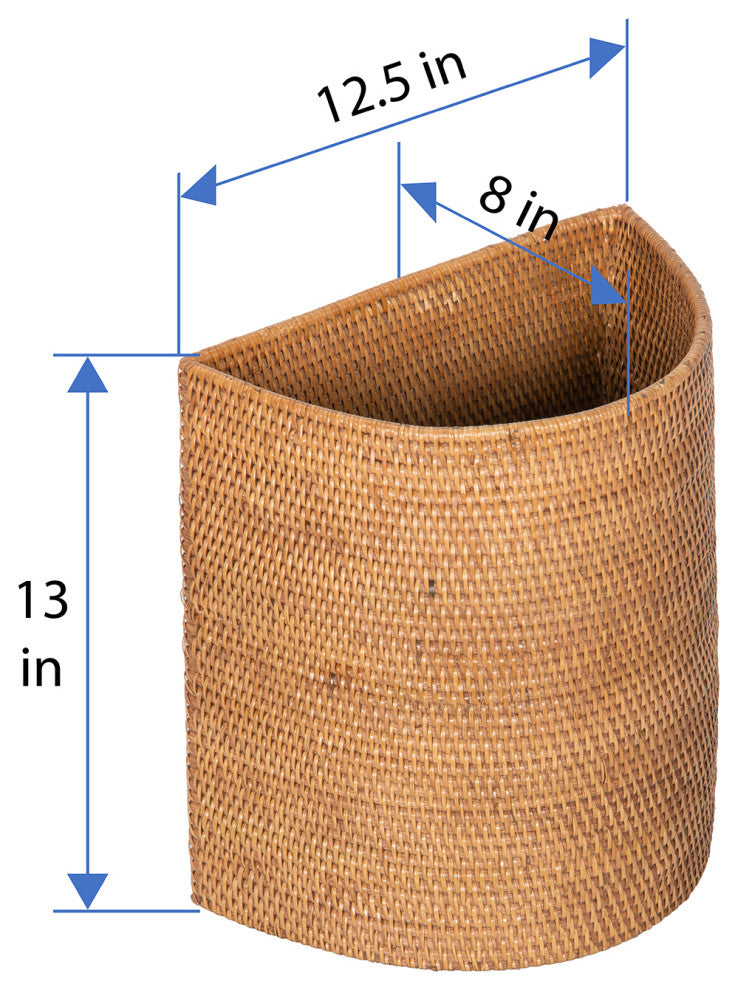 Loma Handwoven Half-Moon Rattan Waste Basket, Honey Brown, Honey-Brown