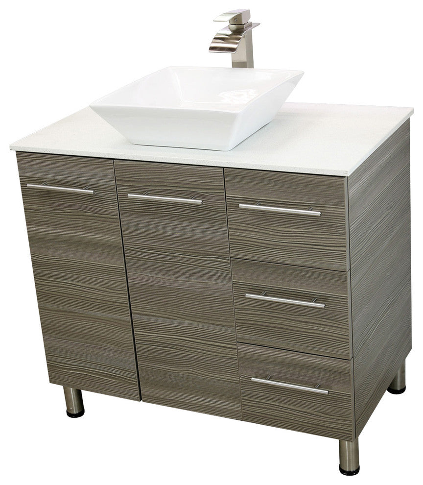 Windbay 48" Free Standing Vanity, Taupe Grey, White Stone Flat Countertop