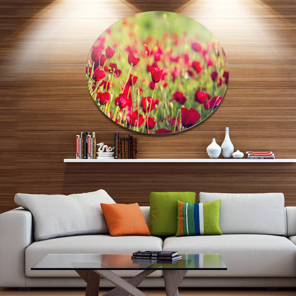 Beautiful Poppy Flowers Background, Flower Disc Metal Wall Art, 11"