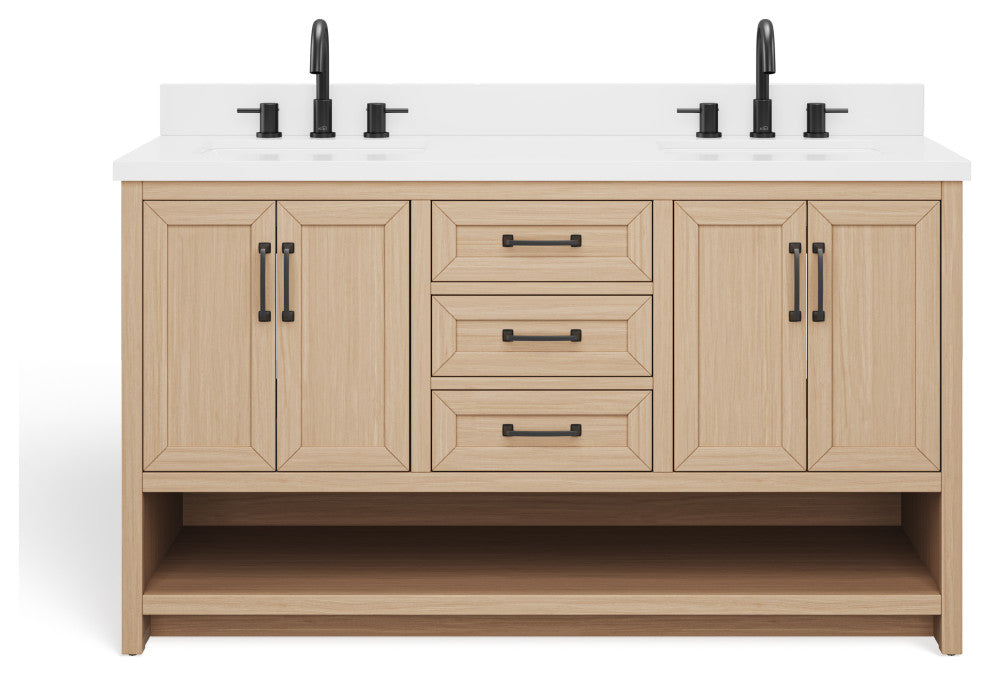 The Asher Bathroom Vanity, Gray, 60", Double Sink, Freestanding