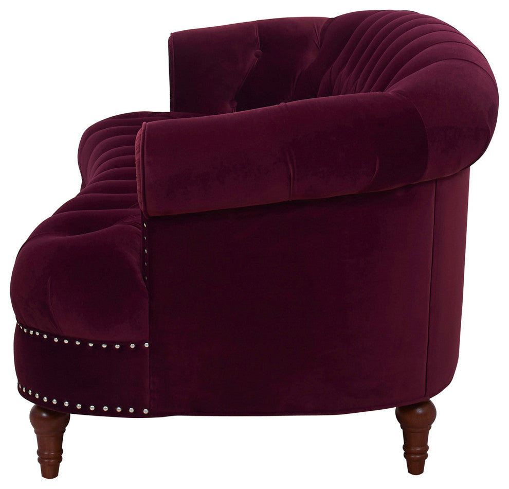 La Rosa Victorian Chesterfield Tufted Sofa, Burgundy Velvet