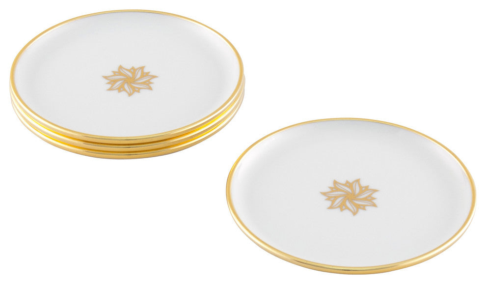 Arienne Signature Medallion Drink Coasters, White & 24k Gold