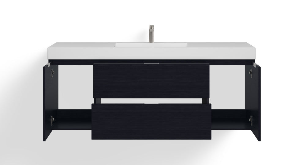 Boutique Bath Vanity, Black, 60", Single Sink, Wall Mount