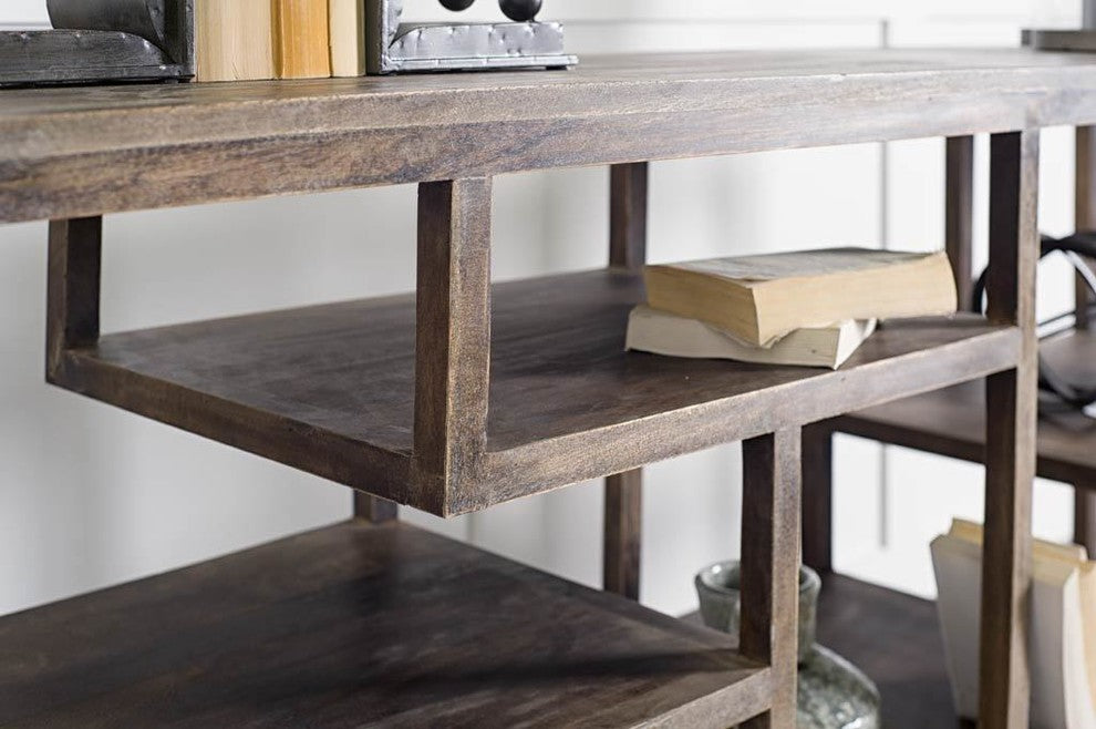 Wright I Medium Brown Solid Wood Multi-Level Shelf Console Table