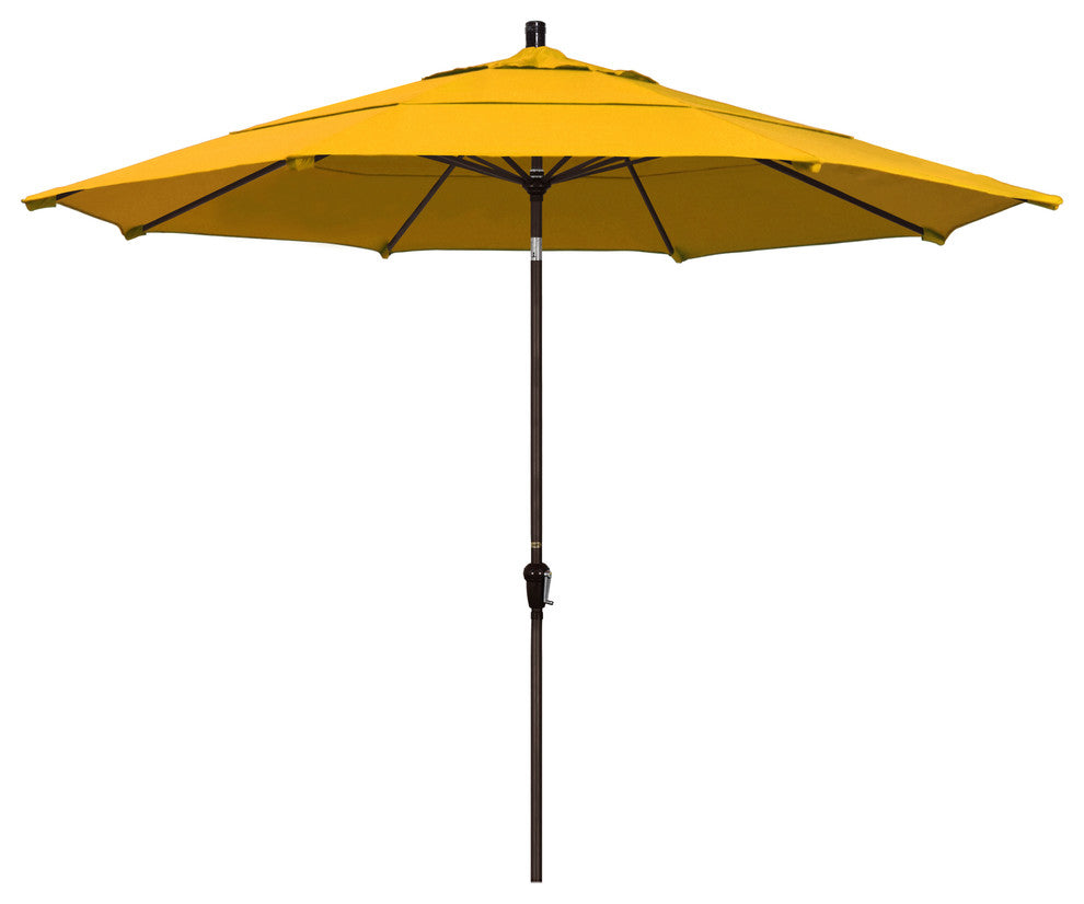 11' Bronze Auto-Tilt Crank Aluminum Umbrella, Pacifica, Yellow