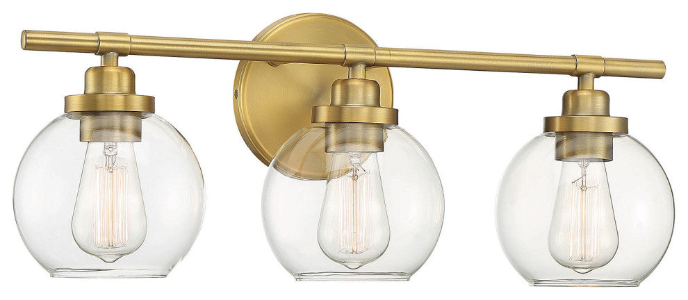 Carson Bathroom Vanity Light, Warm Brass, 3-Light Bath