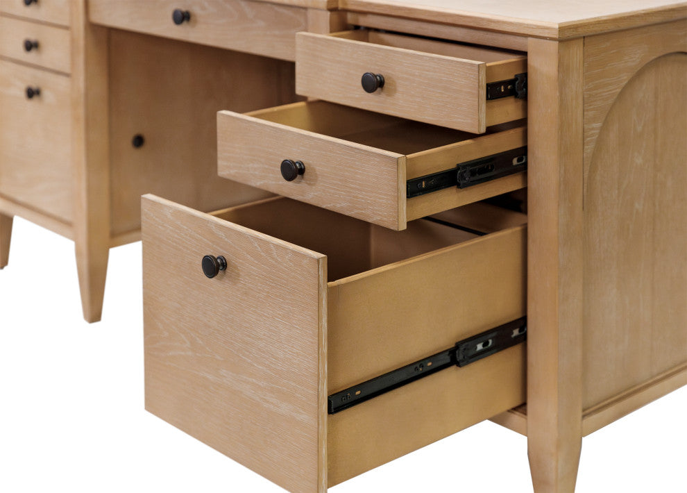 Modern Wood Credenza and Hutch, Wood Office Desk, Light Brown