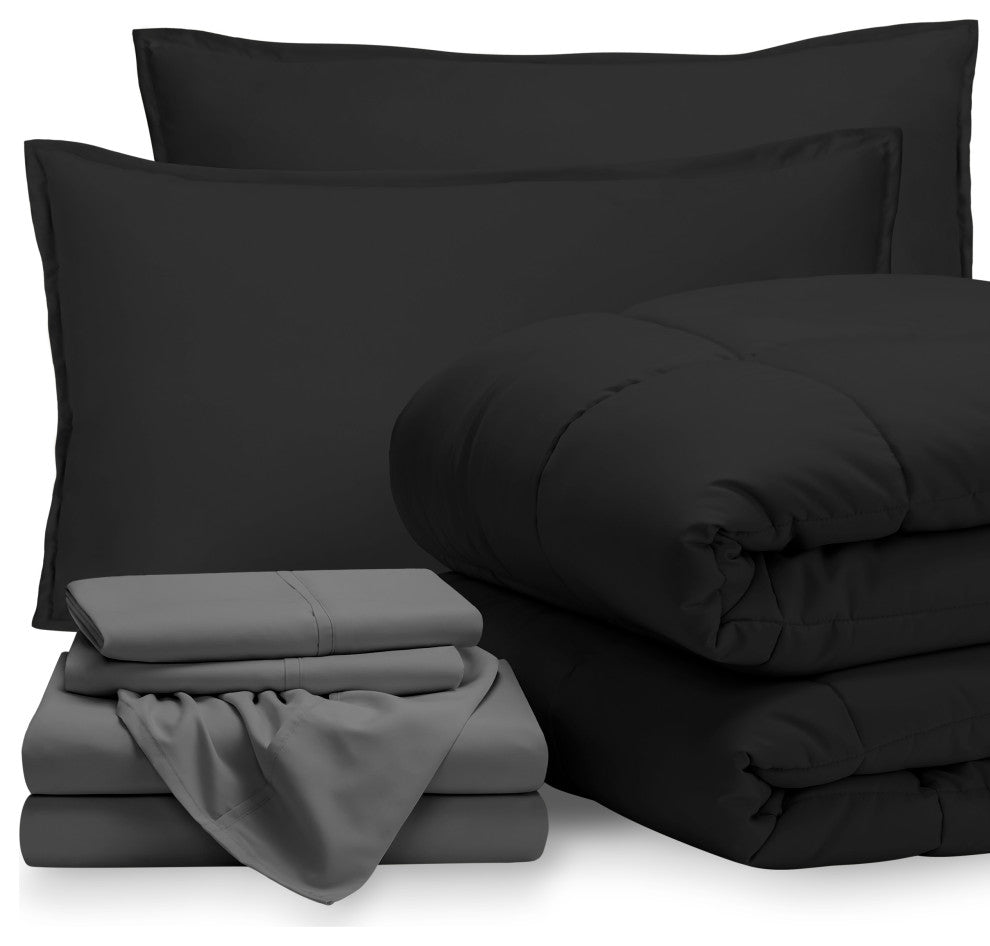 Bare Home 8-Piece Bed-in-a-Bag Split Sizes, Black, Gray, Split California King