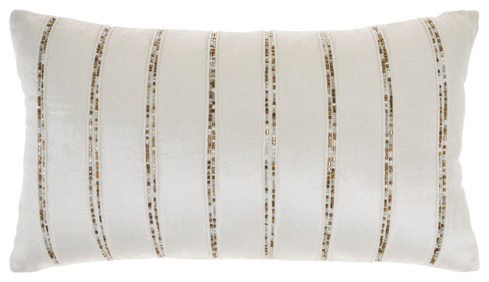 Nourison Home 12"x21" Mina Victory Sofia Beaded Stripes Ivory Throw Pillows