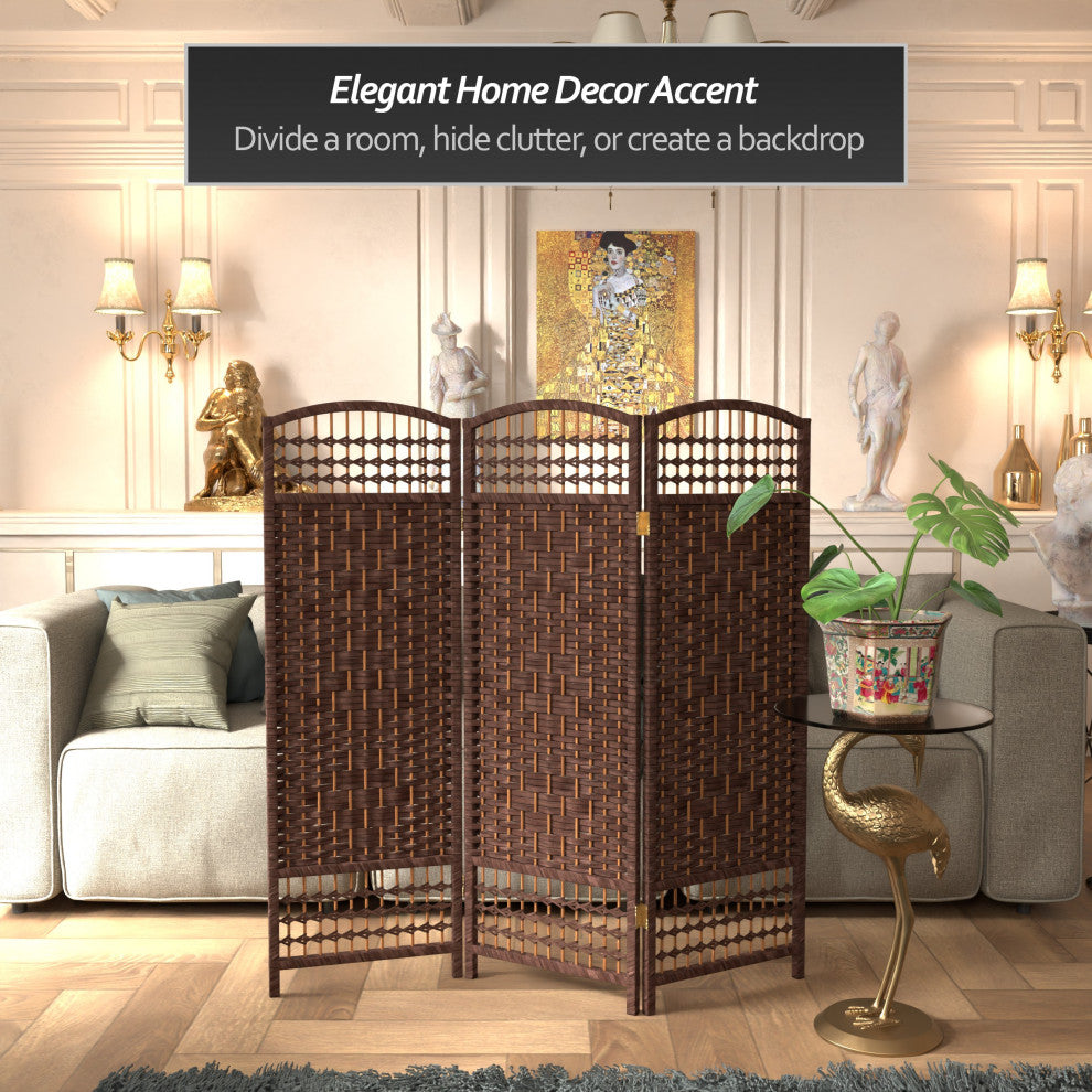 4' Tall Fiber Weave Room Divider, Dark Mocha, 3 Panels