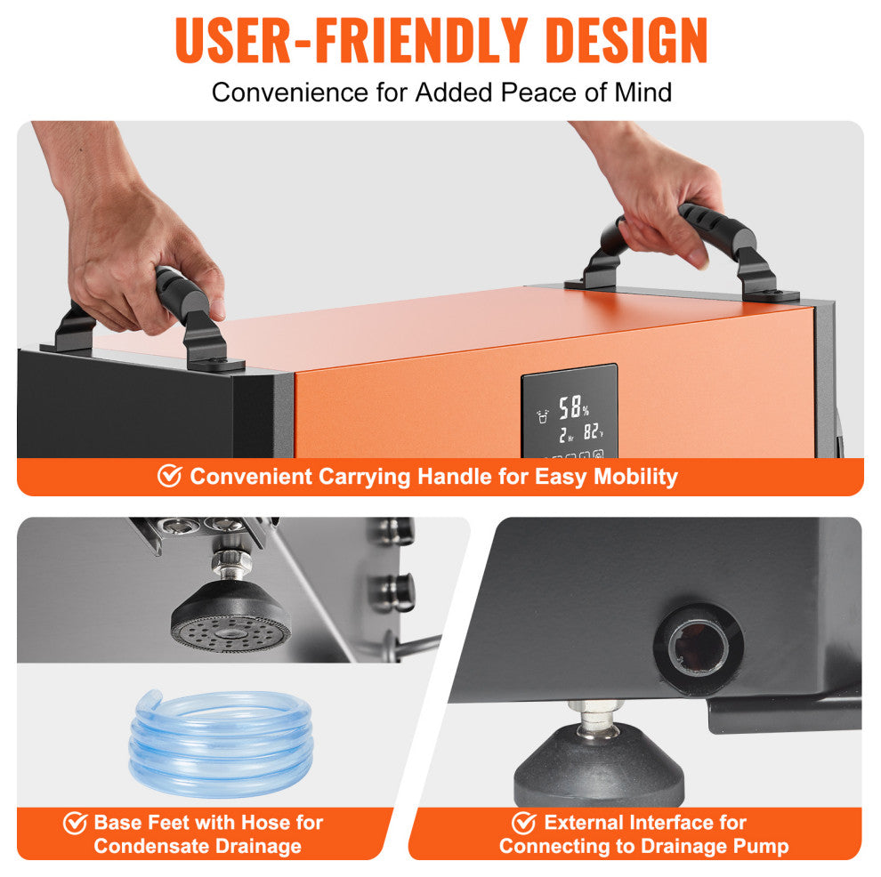 VEVOR 156 PPD Commercial Dehumidifier with Pump Drain Hose for Crawl Spaces