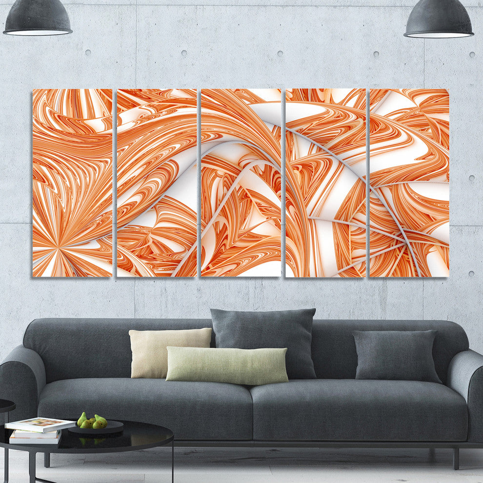 Brown Winter Fractal Pattern, Abstract Art on Canvas, 60"x28", 5 Panels