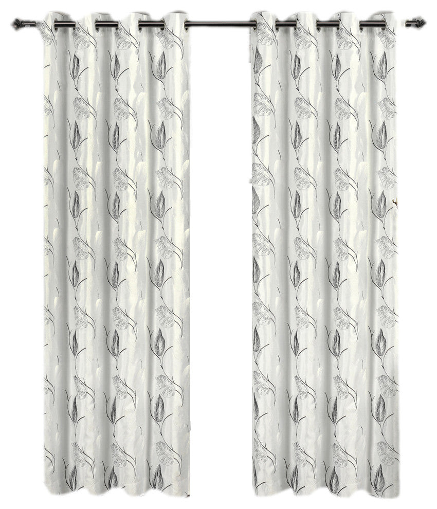 Olivia 2PC Grommet Embroidered Lined Panels, White, 104"x84"