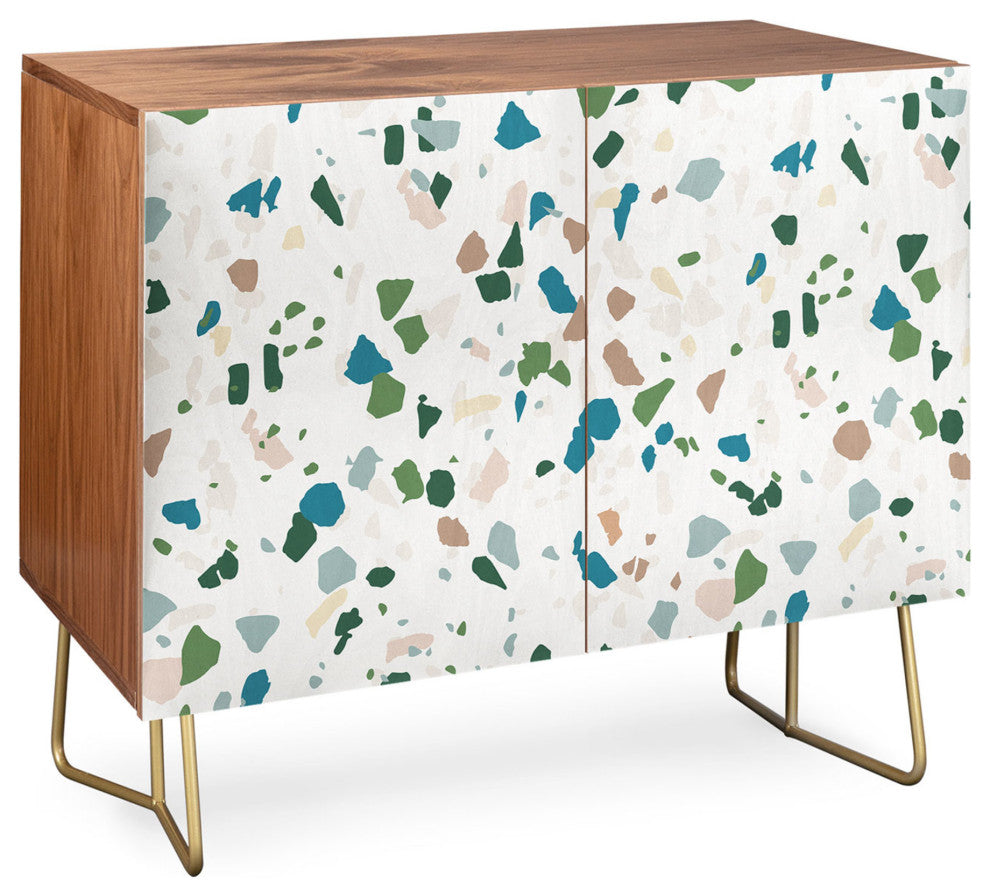 Deny Designs Terrazzo Credenza, Walnut, Gold Steel Legs