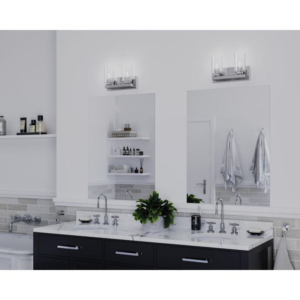 Goodwin 2-Lt Polished Chrome Modern Vanity Light With Clear Glass