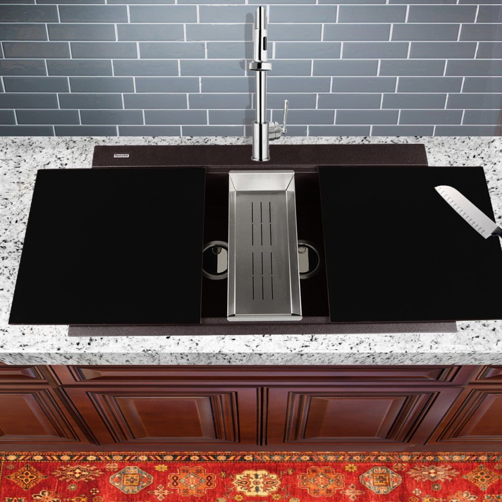 Nantucket Sinks Double Bowl Prep Station Toprmount Granite Composite, Brown
