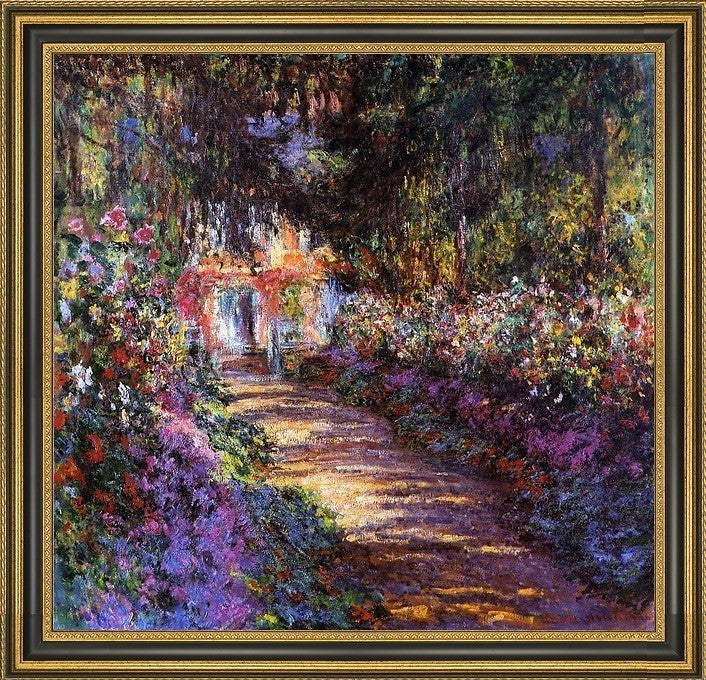 Claude Oscar Monet a Flowered Garden Framed Premium Canvas Print, 16"x16"