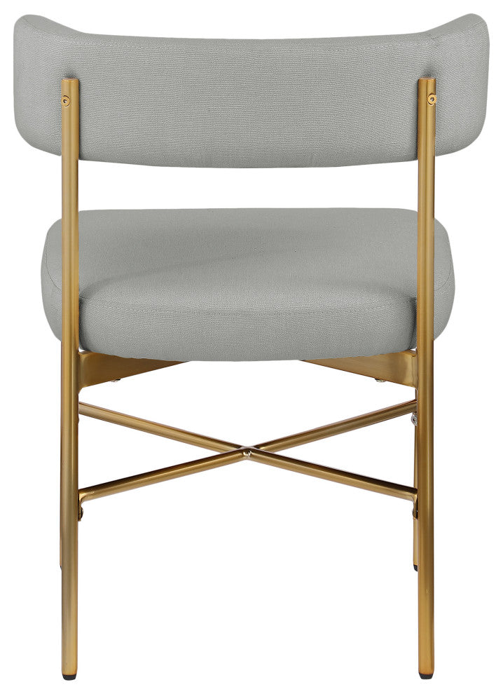 Rivage Durable Linen Textured Fabric Dining Chair, Set of 2, Grey, Brushed Gold Finish