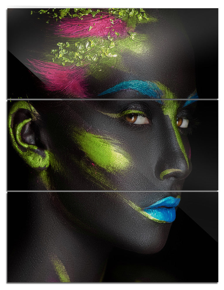 "Dark-Skinned Girl With Make-up" Digital Metal Wall Art, 3 Panels, 28"x36"