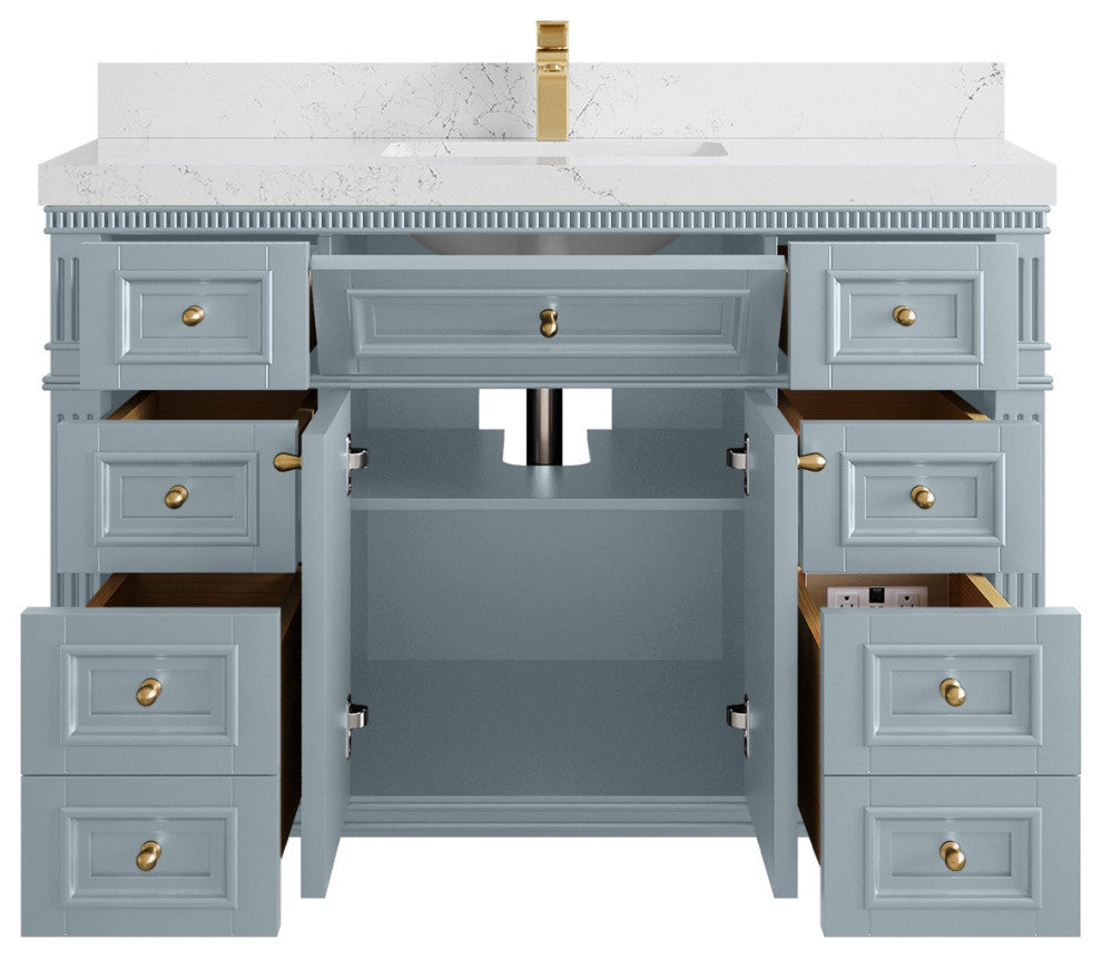 Paris 48" Single Sink Bathroom Vanity, Blue Heather 2" Empira Quartz