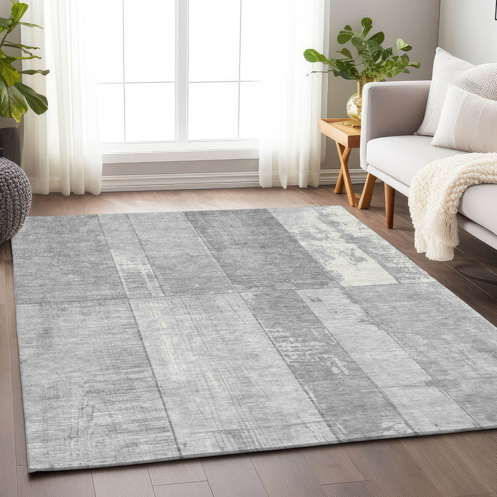 Machine Washable Indoor/Outdoor Chantille ACN1877 Gray 5' x 7'6" Rug