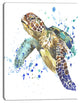 Blue Sea Turtle Illustration, Animal Canvas Art Print, 12"x20"