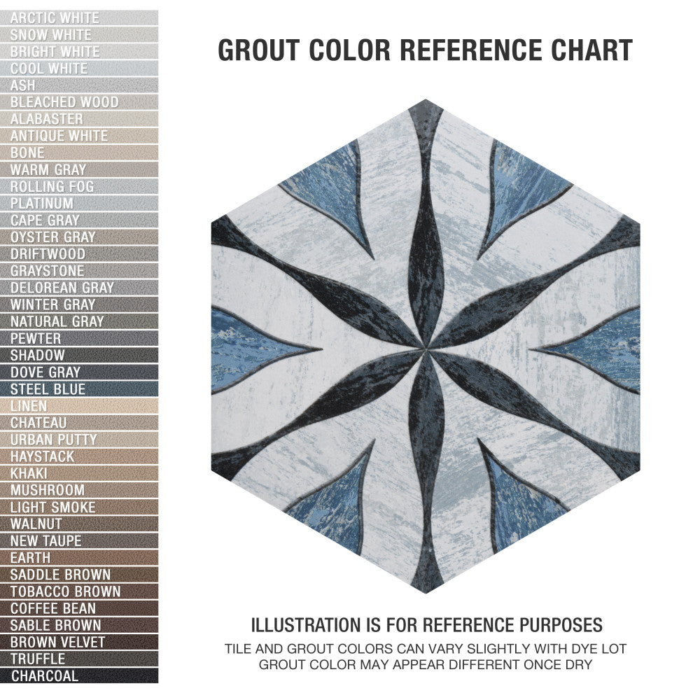 Cassis Hex Flower Black Porcelain Floor and Wall Tile