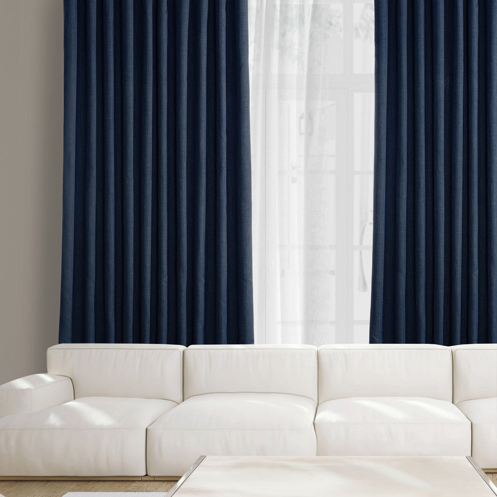 Faux Linen Extra Wide Room Darkening Curtain Single Panel, Indigo, 100"x120"