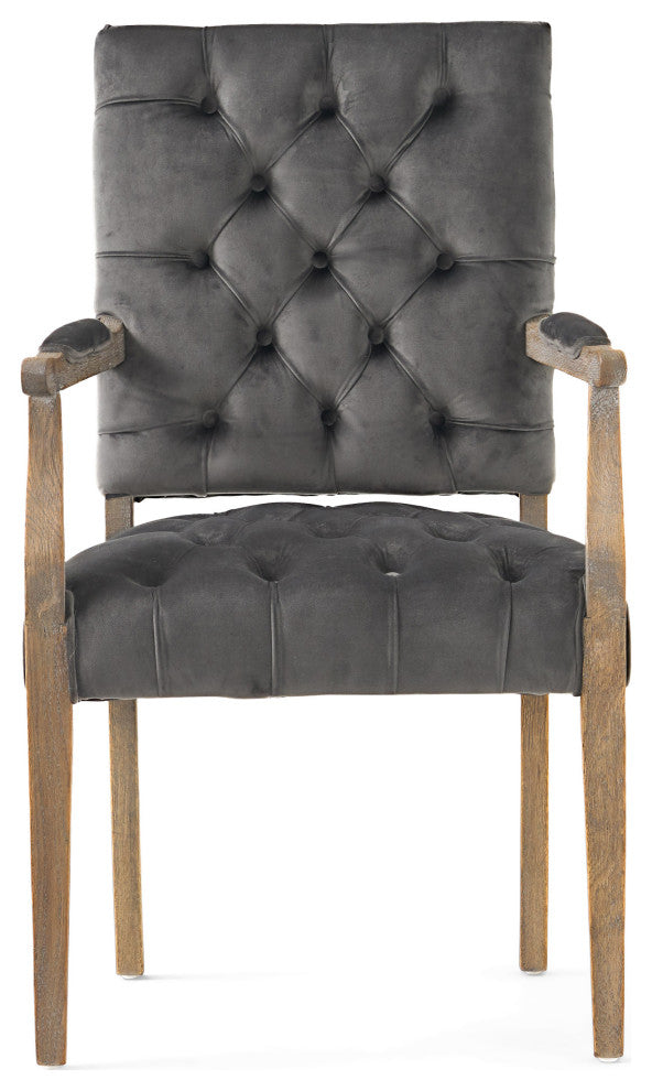GDF Studio Myrtle Contemporary Velvet Tufted Dining Arm Chair, Charcoal and Oak