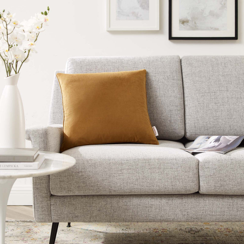 Enhance 18" Performance Velvet Throw Pillow, Cognac