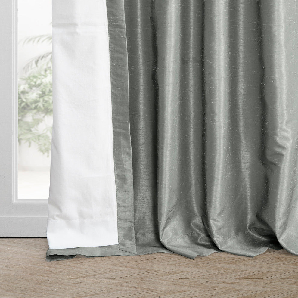 Silver Vintage Textured FauxDupioni Silk Curtain Single Panel, 50"x96"