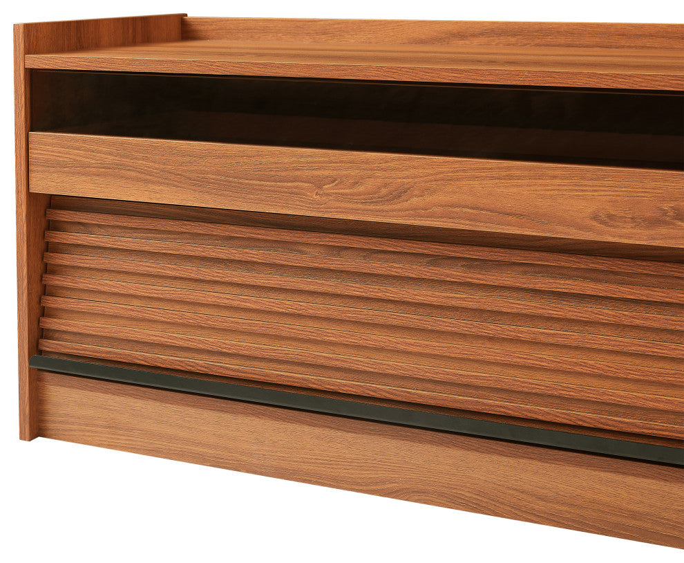 GDF Studio 4-Drawer Storage TV Stand, LED Lighting & Charging Ports, Espresso