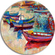Boats And Ocean, Seascape Painting Round Wall Art, 11"