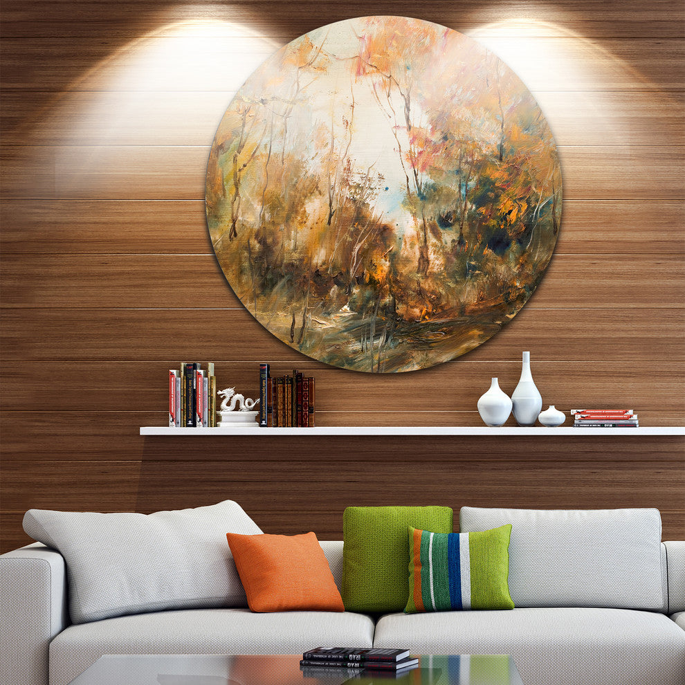 Forest In Autumn Oil Painting, Landscape Painting Round Wall Art, 36"