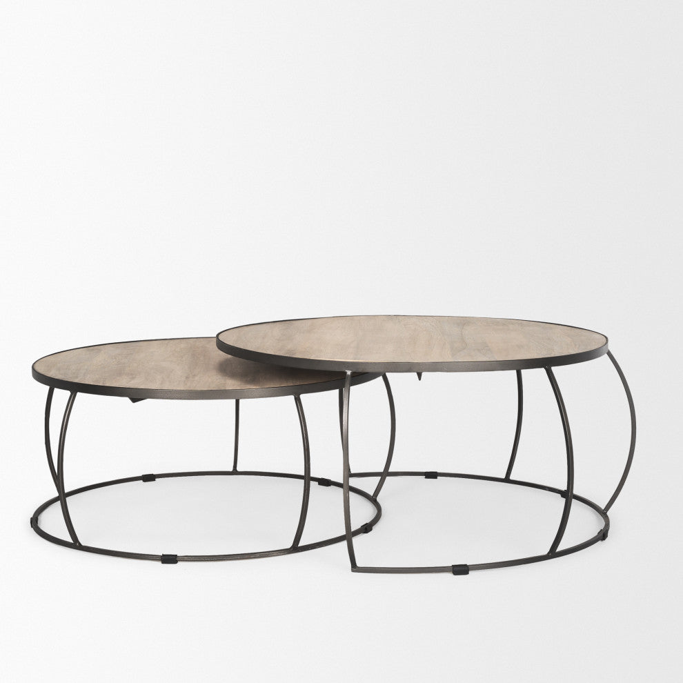Clapp Round Light Brown Nesting Coffee Tables, Set of 2
