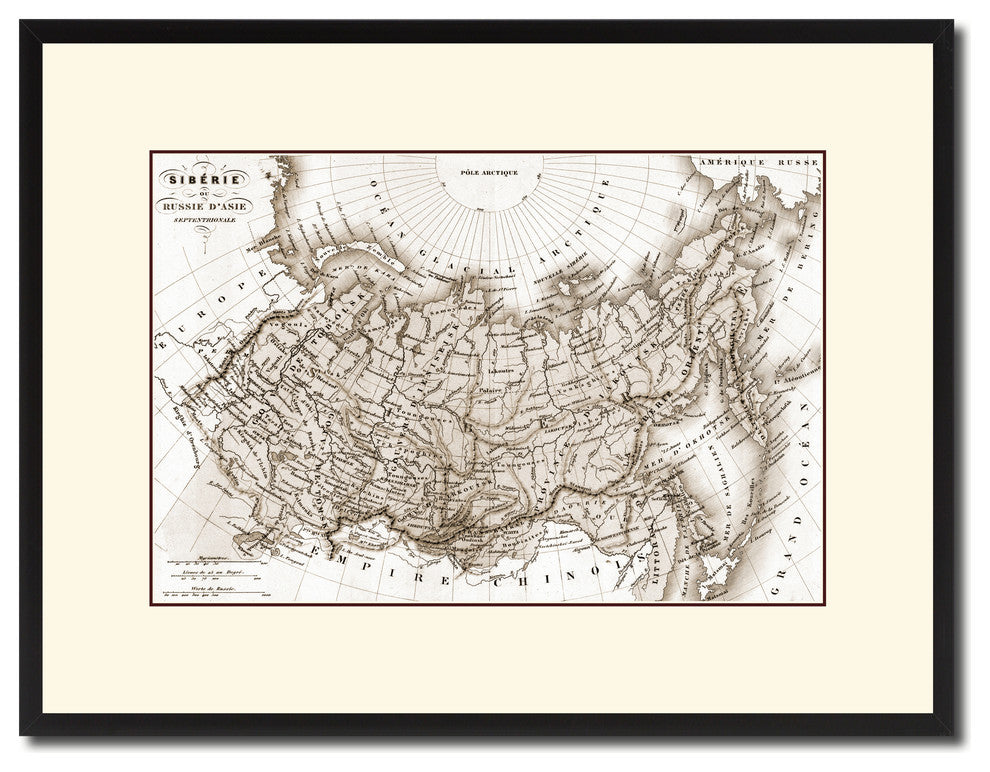 Siberia Russia Vintage Sepia Map Canvas Print, 16"x21"
