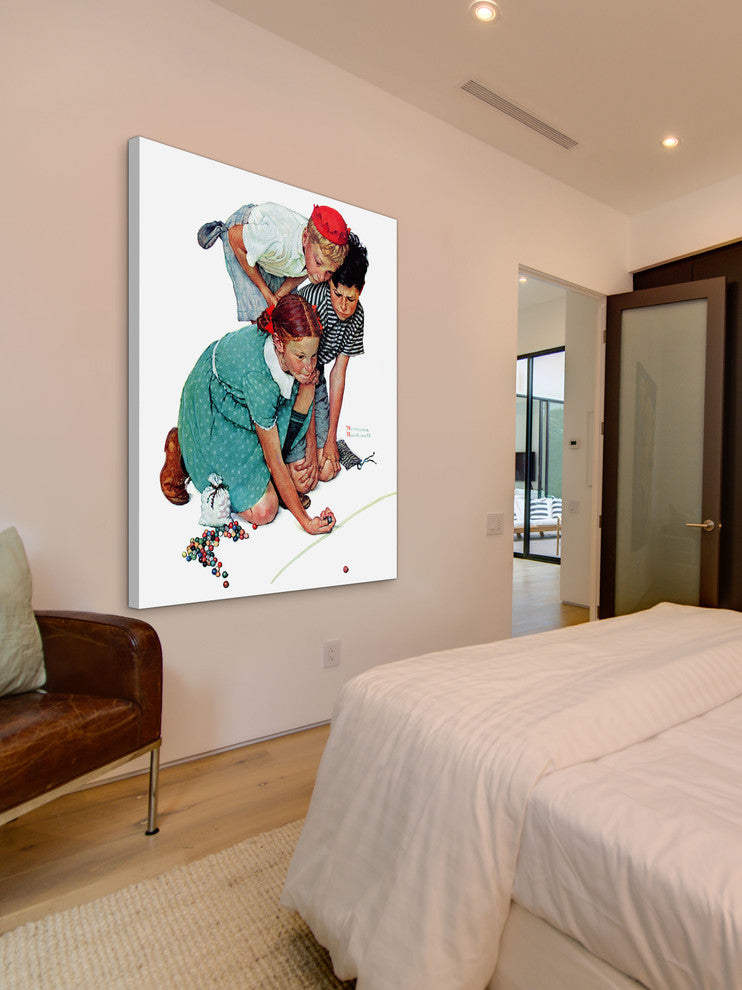 "Marbles Champ" Painting Print on Canvas by Norman Rockwell