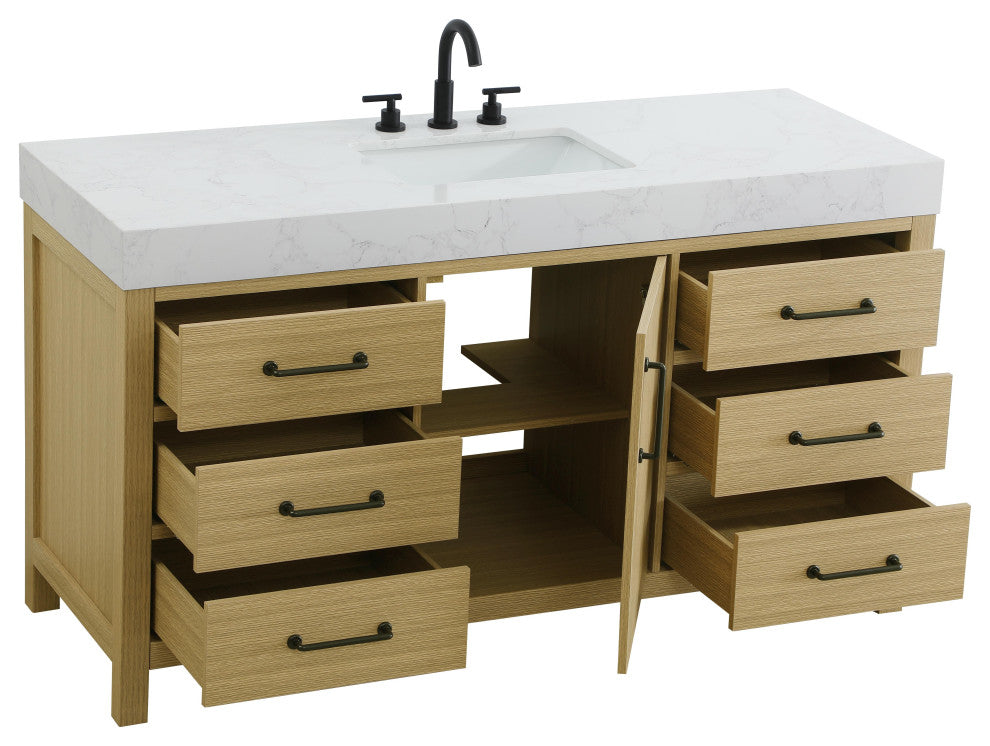 Home Living 60" Single Bathroom Vanity, Honey Brown