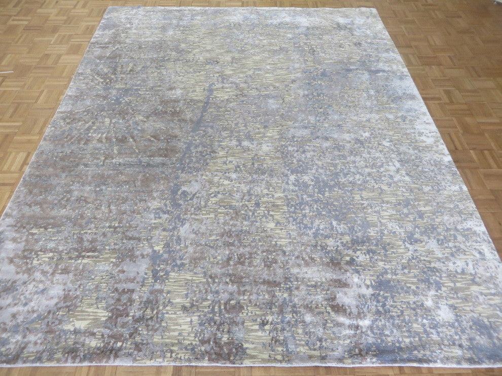 8x10 Hand Knotted Multicolored Modern Tibetan Oriental Rug With Silk