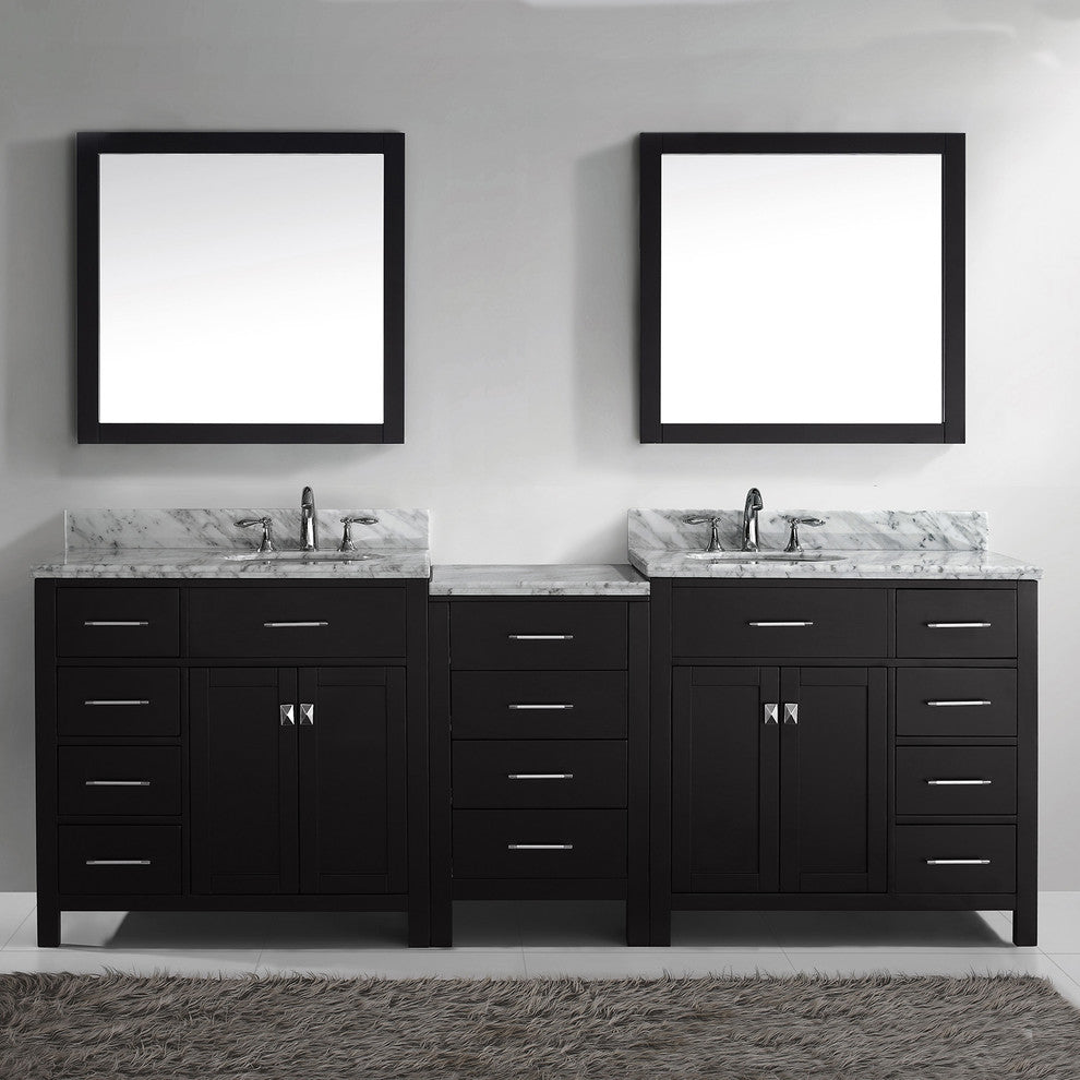 Caroline Parkway 93" Double Bathroom Vanity Set Espresso, Marble Top