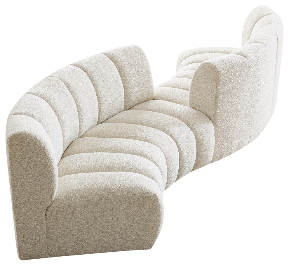 Infinity Boucle Fabric Upholstered 4-Piece S-Shaped Modular Sectional, Cream