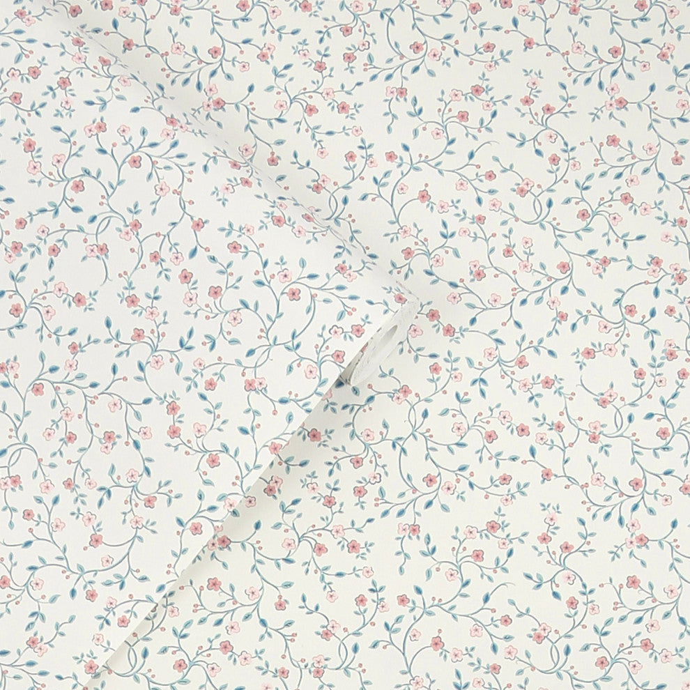Laura Ashley Blencow Sprig Dark Duck Egg Blue Wallpaper