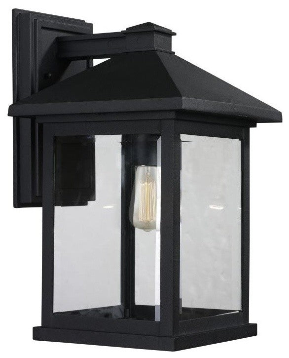 Portland 1 Light Outdoor Wall Light, Black With Clear Beveled Glass