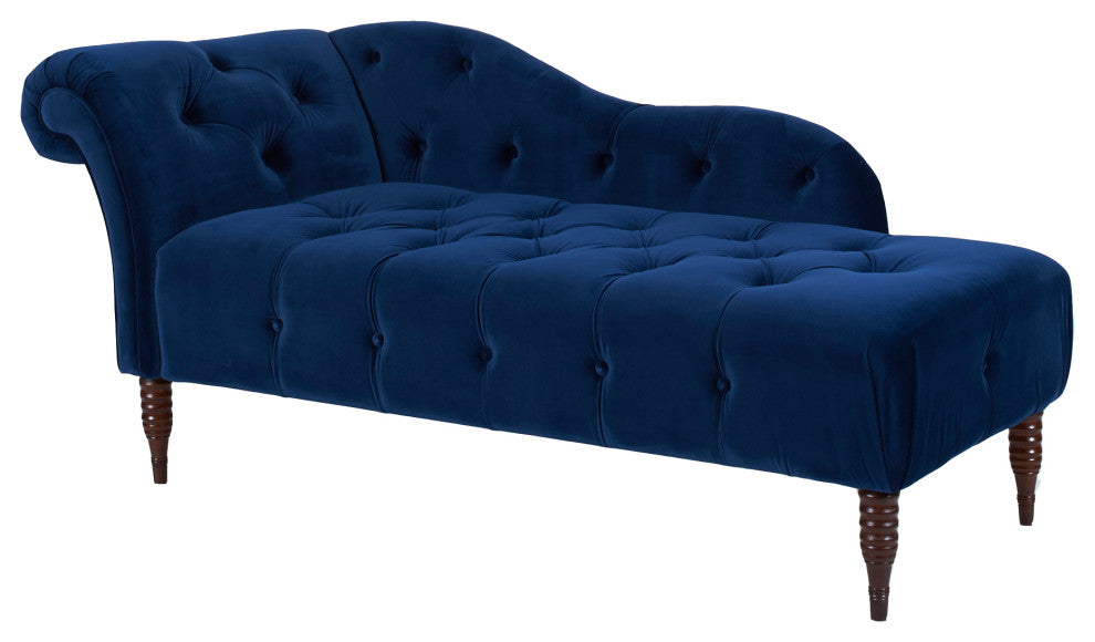 Velvet Tufted Roll Back Chaise Lounge, Navy Blue, RAF