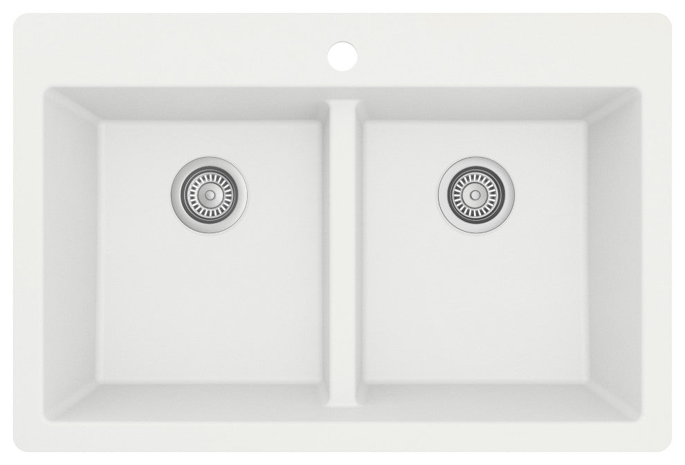 Karran 33" Top Mount Double Equal Bowl Quartz Kitchen Sink Kit, White