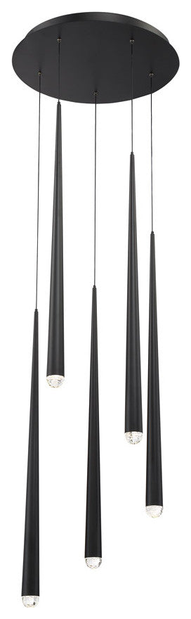 Cascade LED 5-Light Crystal Round Chandelier 3500K, Black
